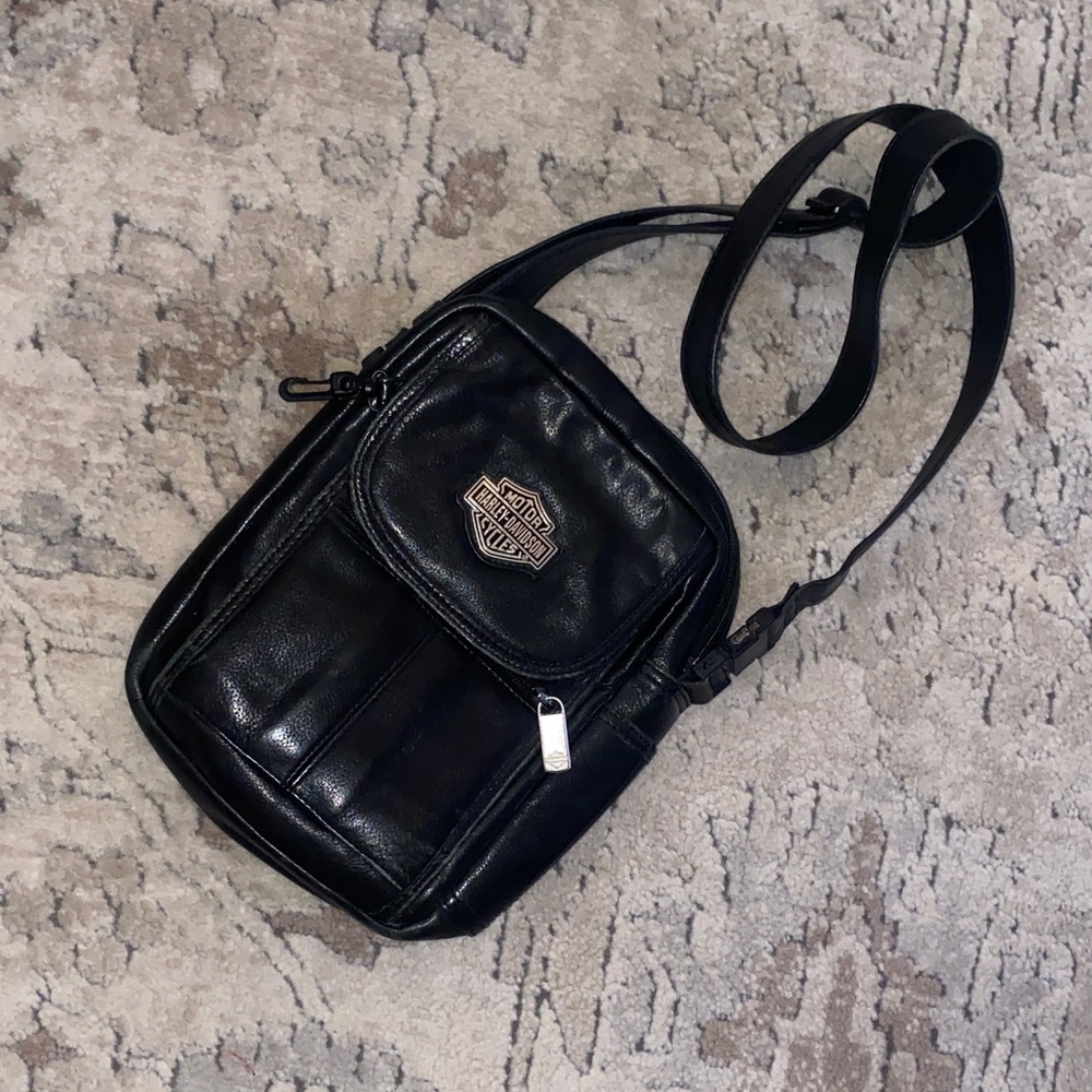 Harley-Davidson Black Leather Messenger Bag